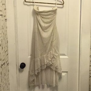 High low cream dress with pink and gold swirls